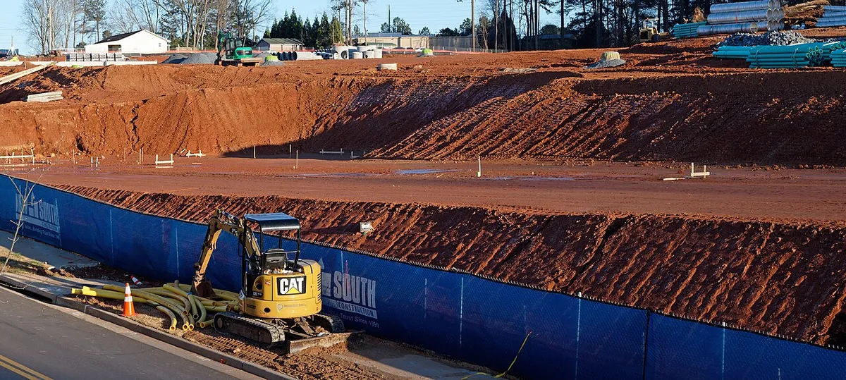 Exposed Georgia red clay at a construction site, the Cecil-type soil behind Henry County drainage problems