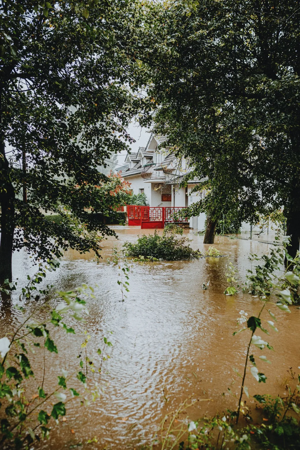 Standing water flooding around a Henry County GA home after heavy rain